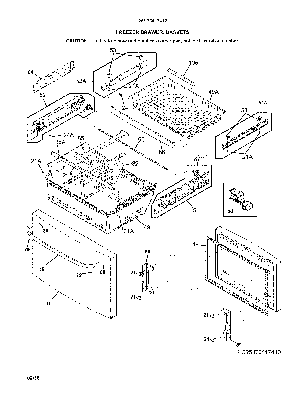 Freezer door Diagram and Parts List for 25370417412  Kenmore Refrigerator