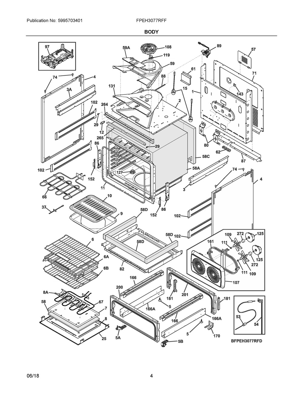 Body Diagram and Parts List for FPEH3077RFF  Frigidaire Range