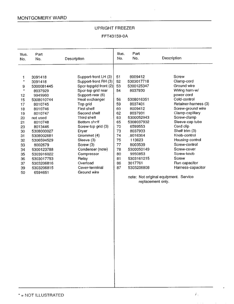 Upright Freezer Page 6 Diagram and Parts List for 43159A  Frigidaire Freezer