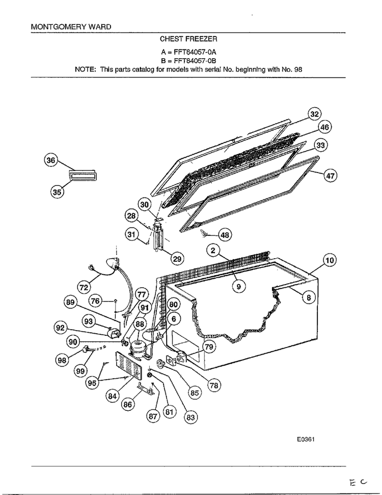 Chest Freezer Diagram and Parts List for 84057A  Frigidaire Freezer