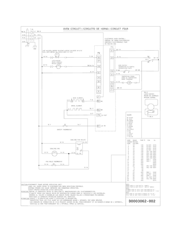 Wiring Diagram Diagram and Parts List for FFEW3025PBB  Frigidaire Wall Oven