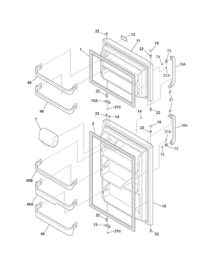 Doors Diagram and Parts List for FFTR2126PS3  Frigidaire Refrigerator
