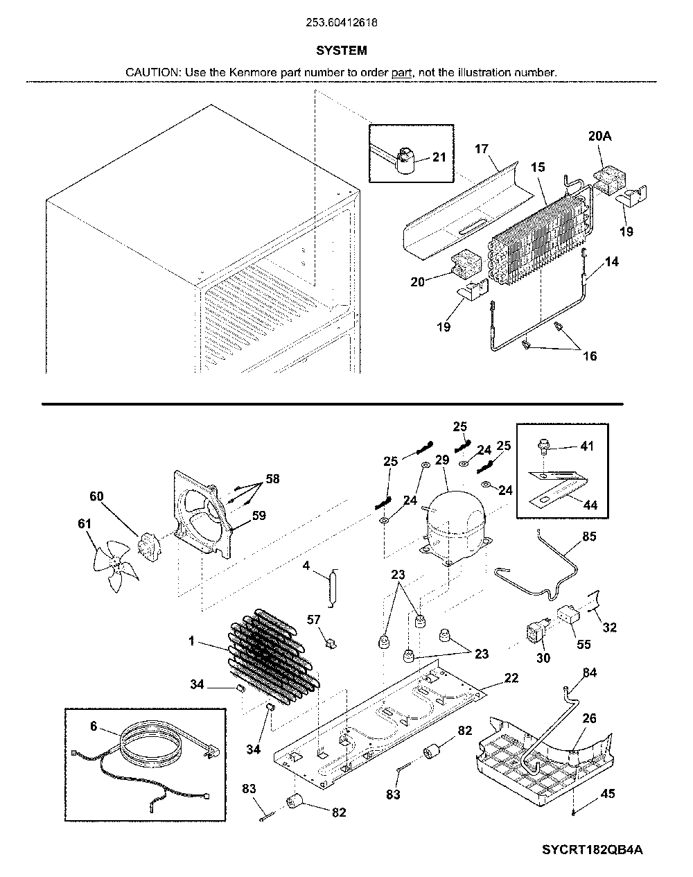 System Diagram and Parts List for 25360412618  Kenmore Refrigerator