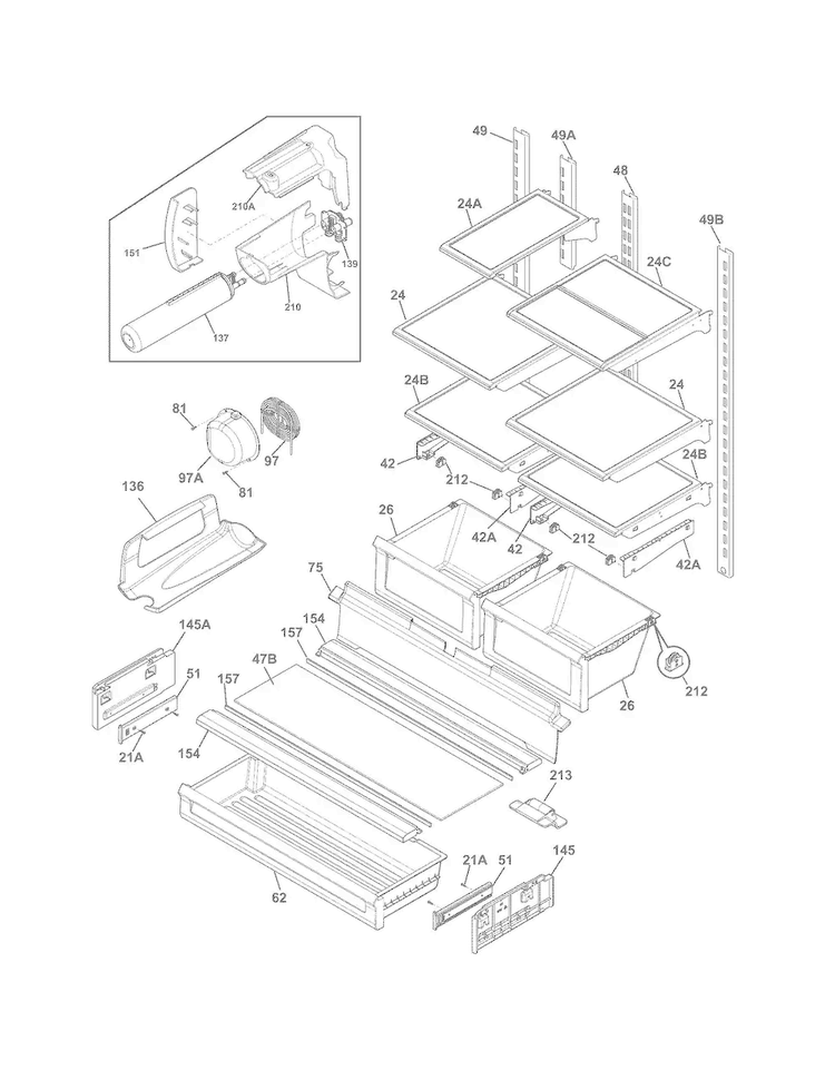 Shelves Diagram and Parts List for FGHF2366PF0  Frigidaire Refrigerator