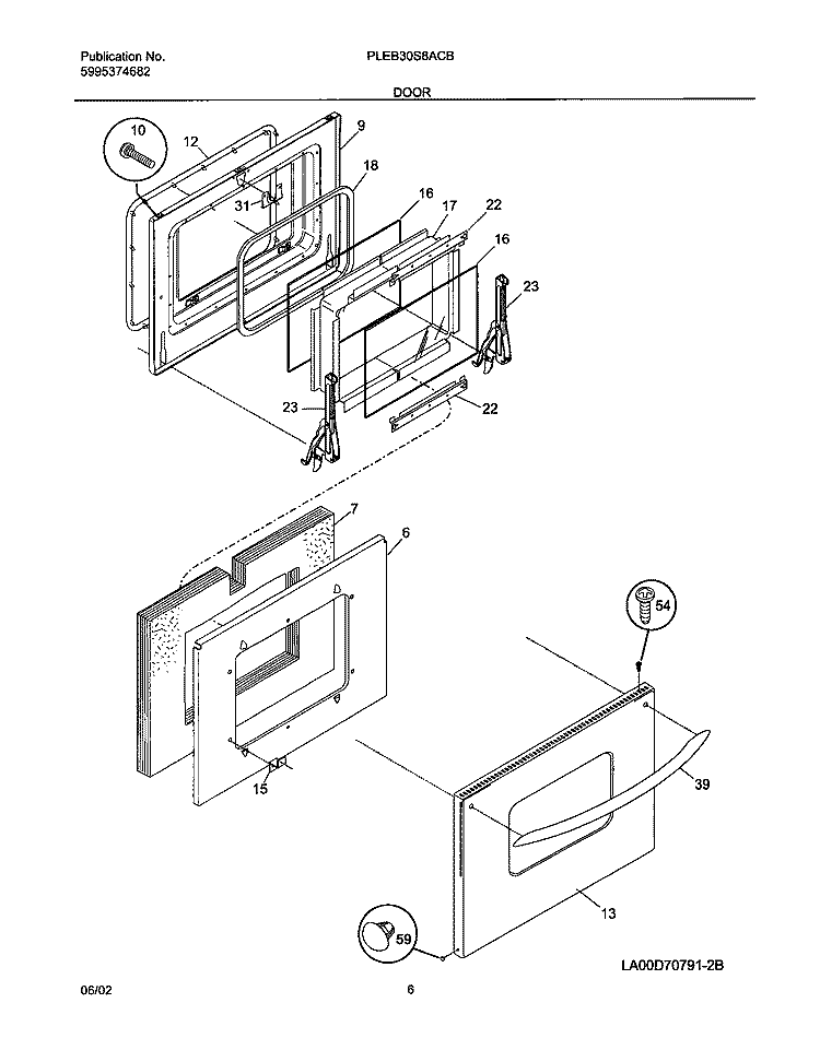 DOOR Diagram and Parts List for PLEB30S8ACB  Frigidaire Wall Oven