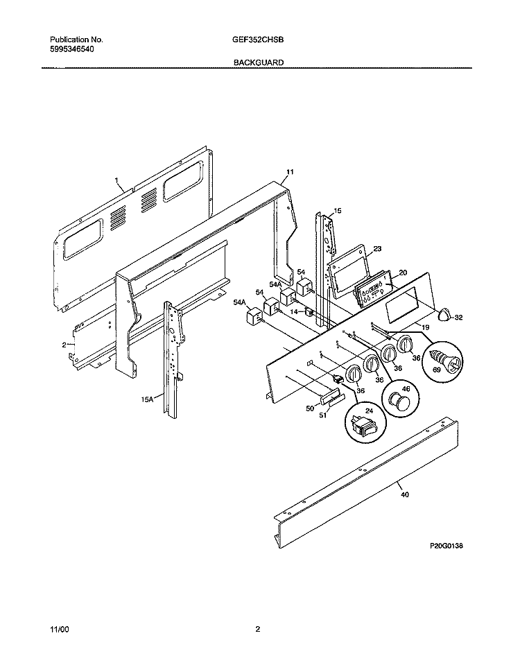 BACKGUARD Diagram and Parts List for GEF352CHSB  Gibson Range