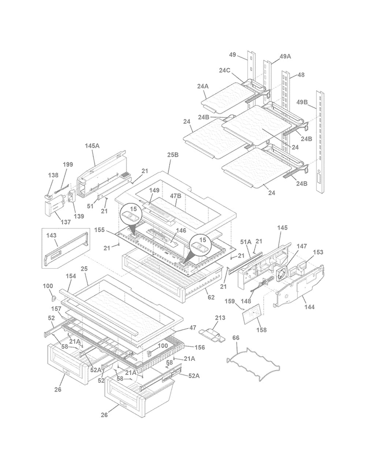 Shelves Diagram and Parts List for EW23BC85KS3  Electrolux Refrigerator