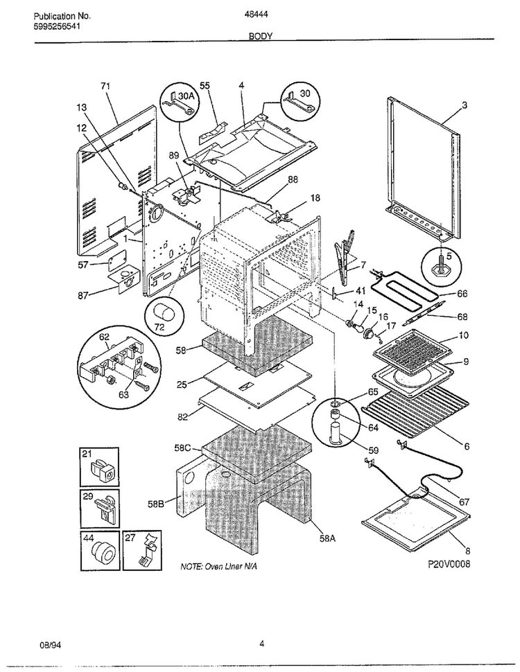 Body Diagram and Parts List for 484440A  Frigidaire Range