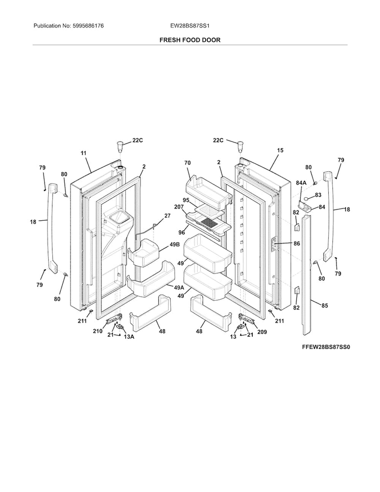 Fresh Food Door Diagram and Parts List for EW28BS87SS1  Electrolux Refrigerator