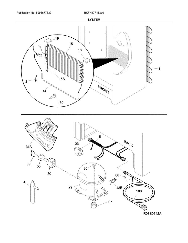 System Diagram and Parts List for BKFH17F1SW0  Frigidaire Freezer