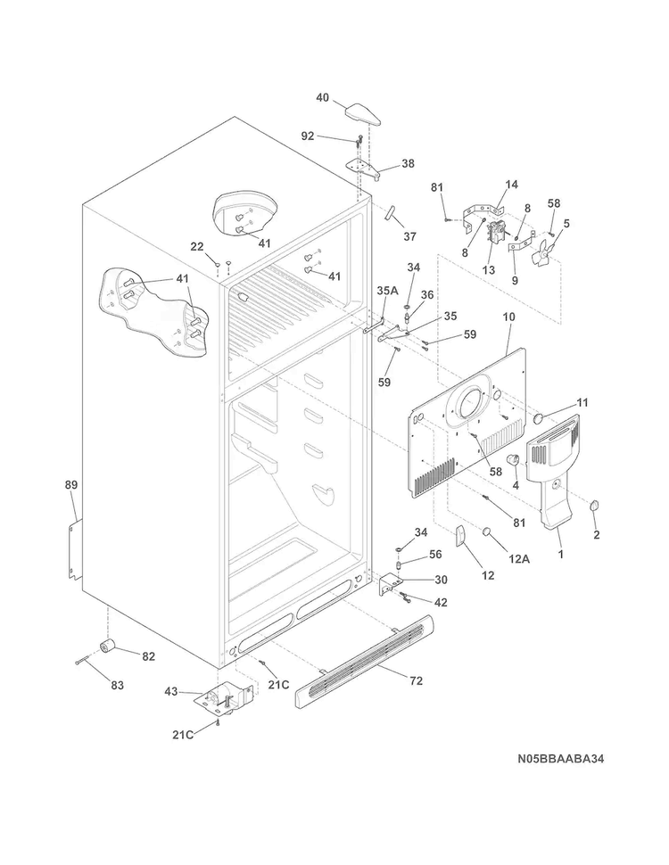 Cabinet Diagram and Parts List for MRTW20V3PW2  Uni Refrigerator
