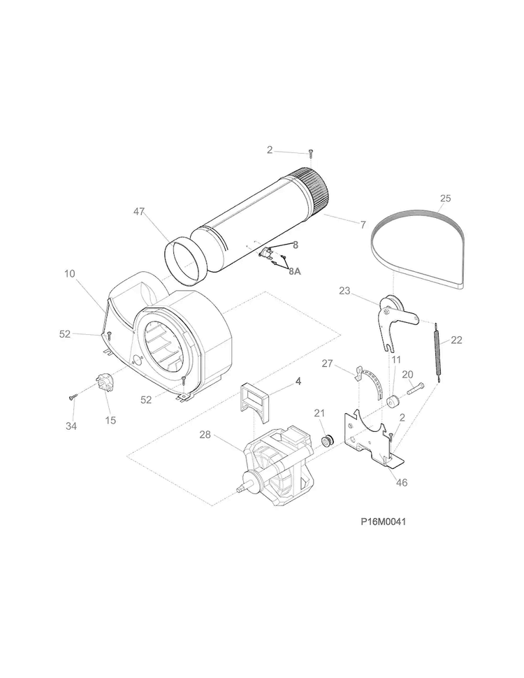 Motor Diagram and Parts List for FFRG1001PW1  Frigidaire Dryer