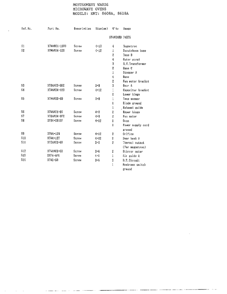 Microwave Oven Complete Page 11 Diagram and Parts List for 8608A  Frigidaire Microwave