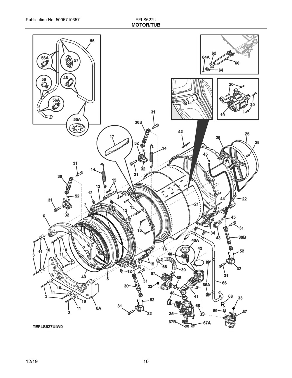 Motor/tub Diagram and Parts List for EFLS627UTT1  Frigidaire Washer