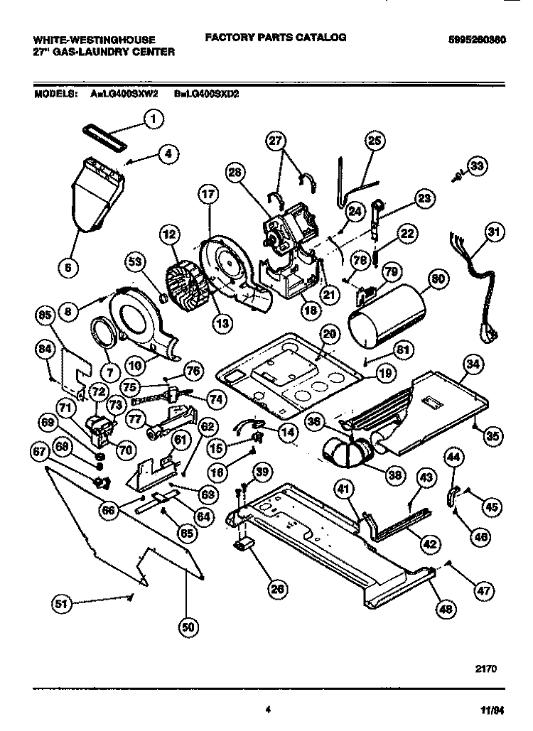 DRYER - MOTOR, BLOWER, BELT Diagram and Parts List for LG400SXD2  Frigidaire Washer Dryer Combo