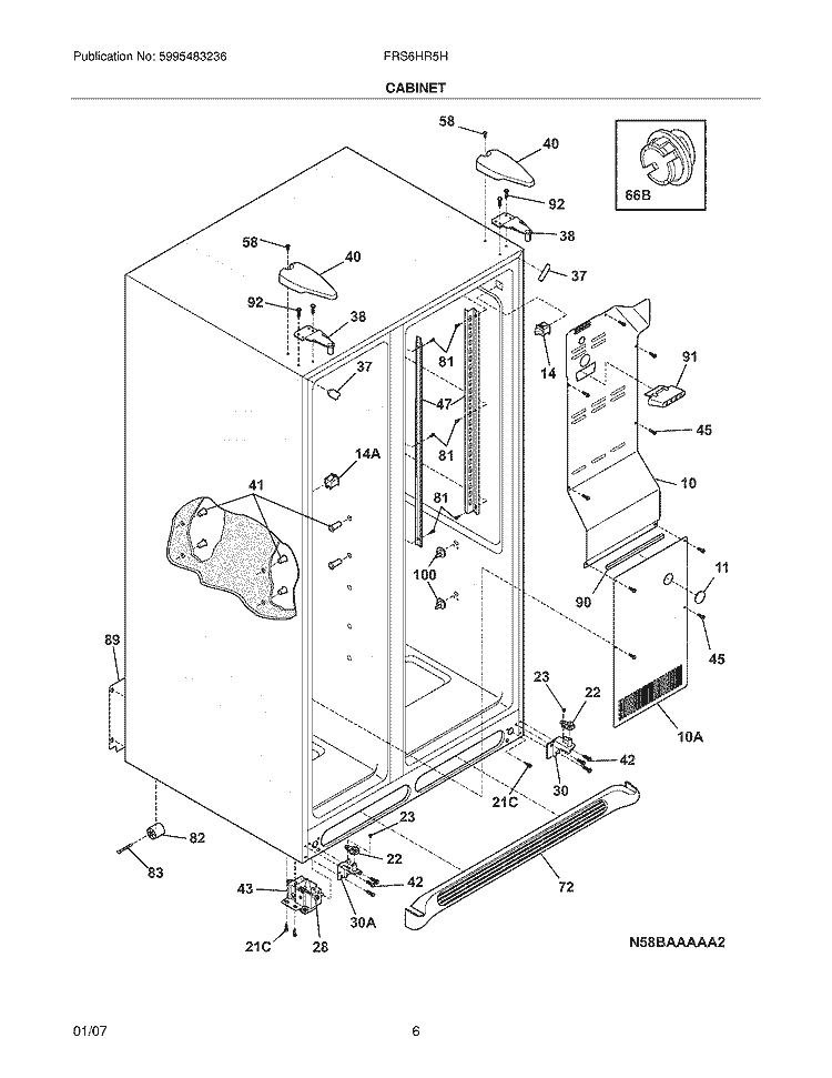 CABINET Diagram and Parts List for FRS6HR5HSB1  Frigidaire Refrigerator