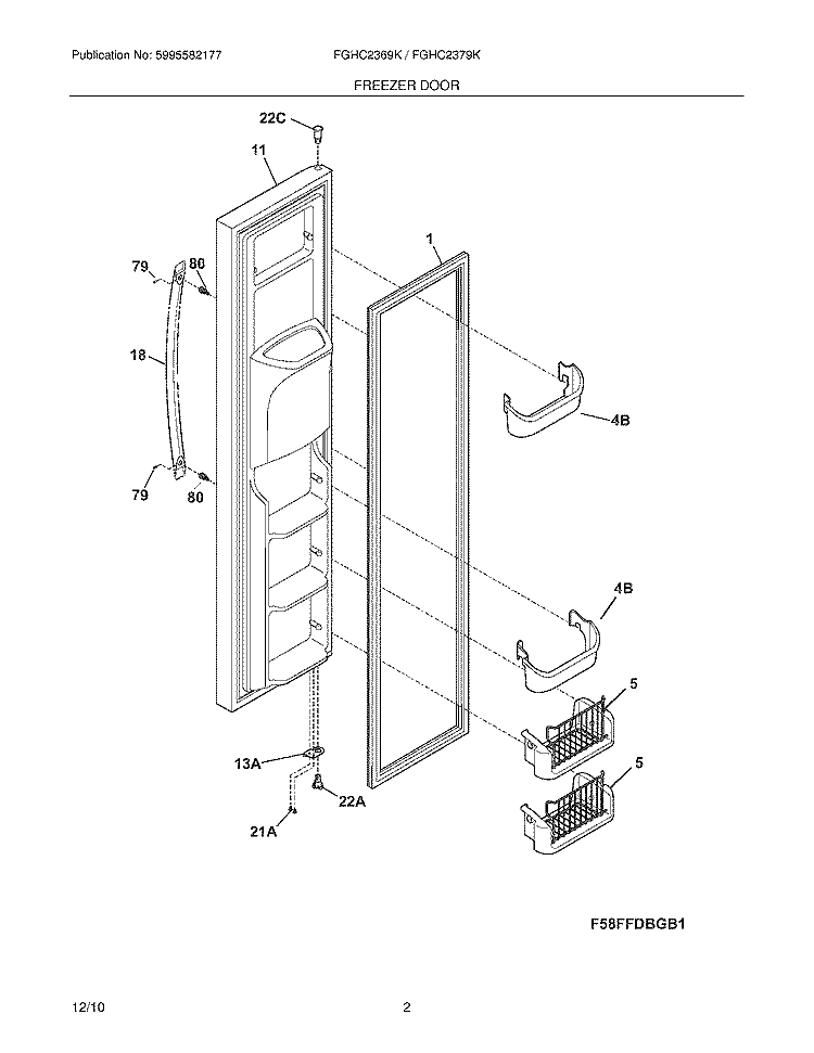 FREEZER DOOR Diagram and Parts List for FGHC2369KE2  Frigidaire Refrigerator