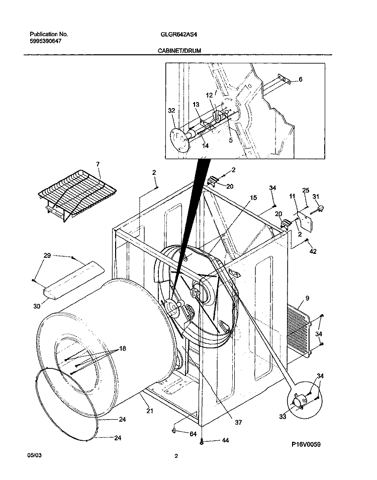 CABINET Diagram and Parts List for GLGR642AS4  Frigidaire Dryer
