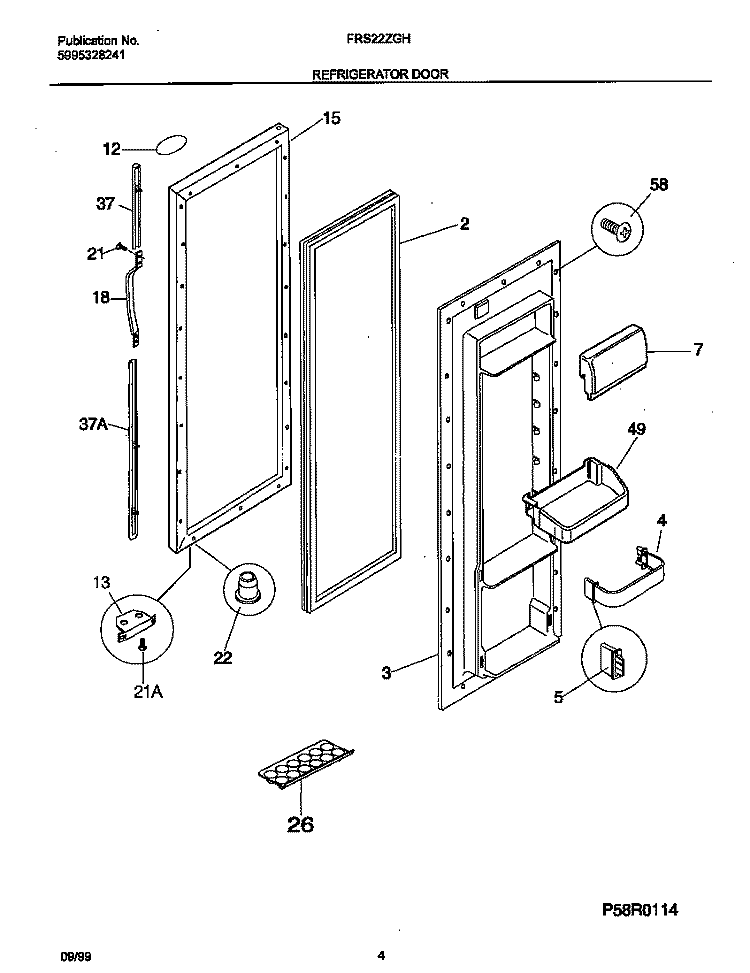 REFRIGERATOR DOOR Diagram and Parts List for FRS22ZGHD2  Frigidaire Refrigerator