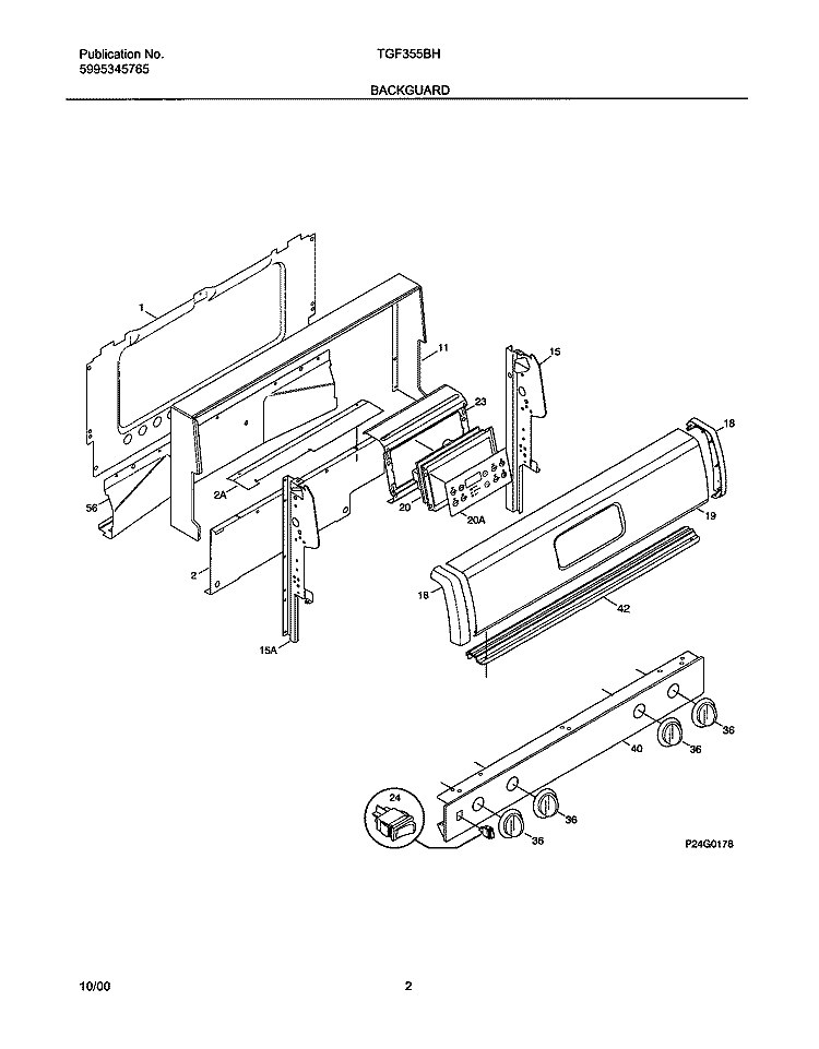 BACKGUARD Diagram and Parts List for TGF355BHDF  Tappan Range