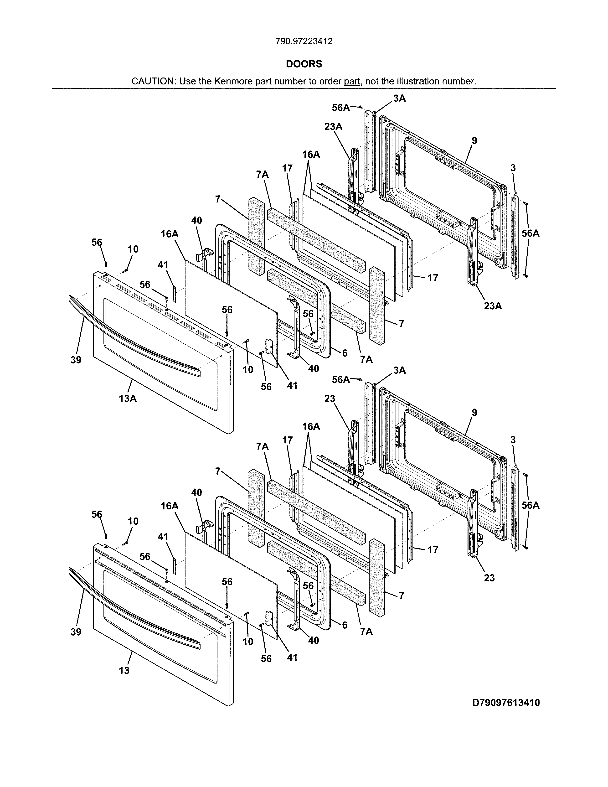 Doors Diagram and Parts List for 79097223412  Kenmore Range