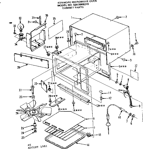Cabinet Parts Diagram and Parts List for 5649988210  Kenmore Microwave