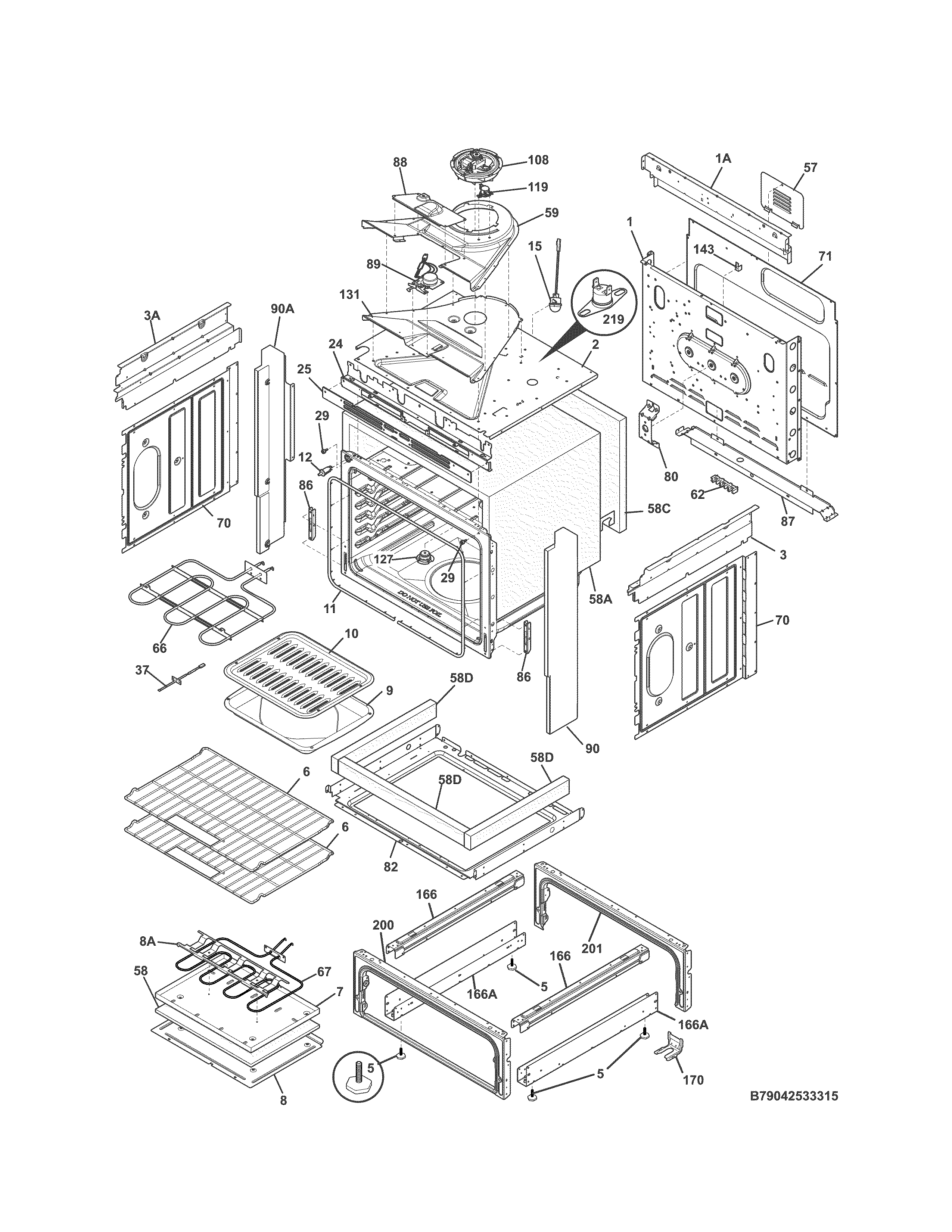 Body Diagram and Parts List for 79042533315  Kenmore Range