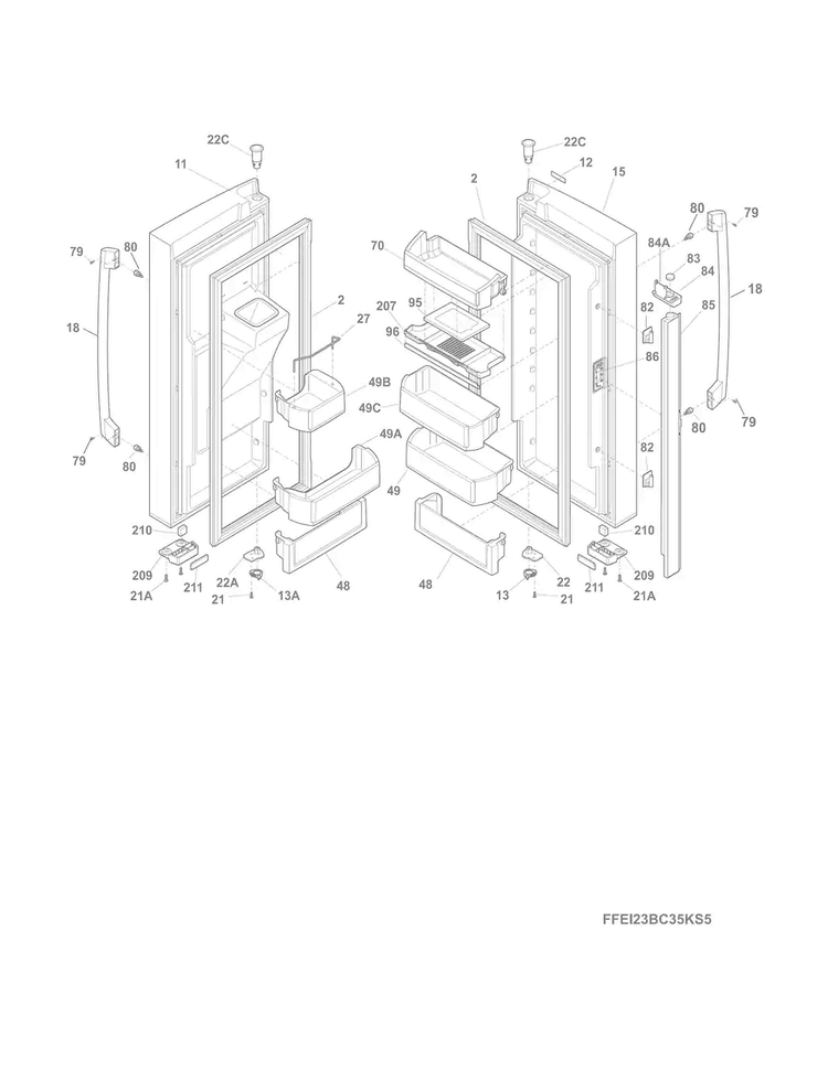 Fresh Food Door Diagram and Parts List for EI23BC35KS8A  Electrolux Refrigerator