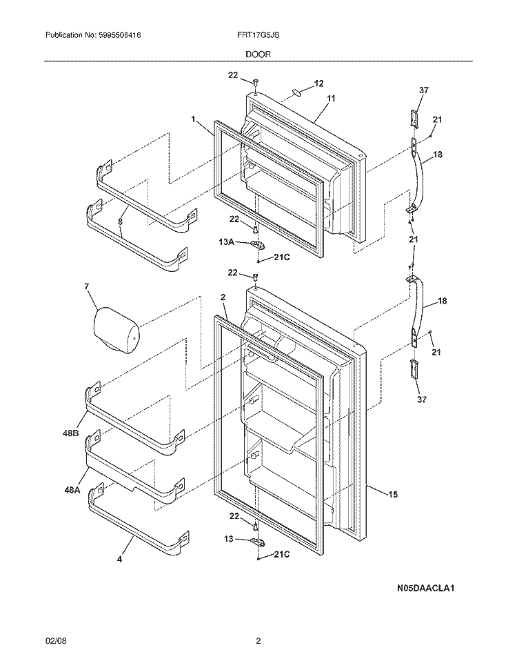 DOOR Diagram and Parts List for FRT17G5JSB1  Frigidaire Refrigerator