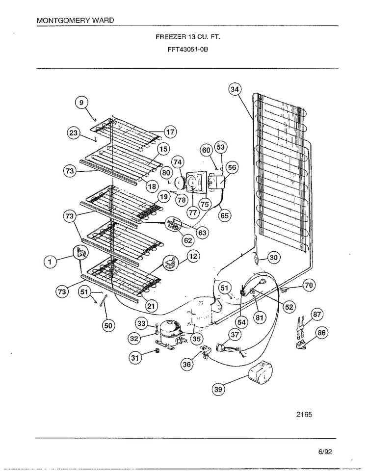 Freezer 13 Cubic Feet Page 5 Diagram and Parts List for 43051-0B  Frigidaire Freezer