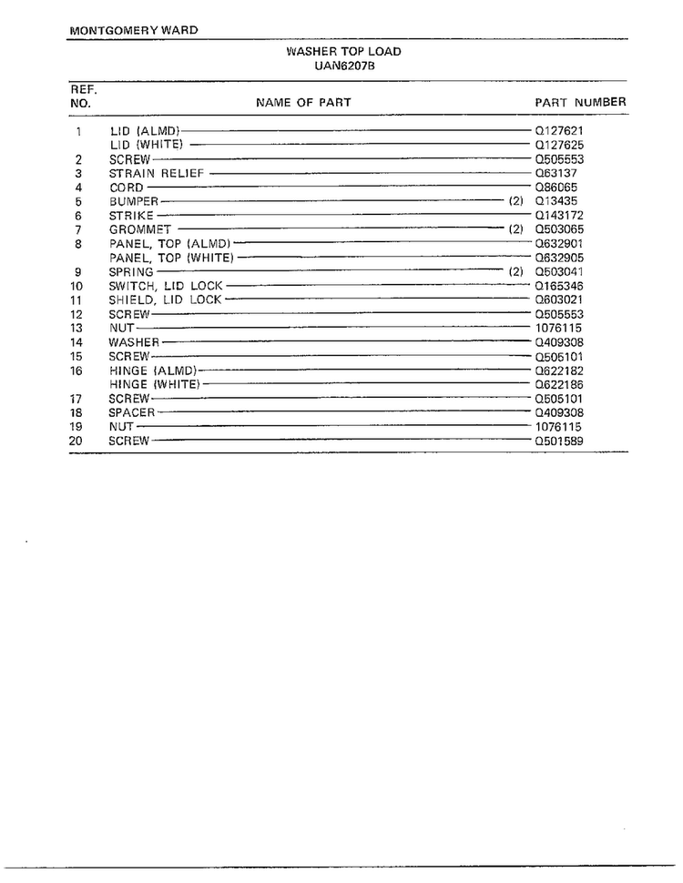 Washer Page 4 Diagram and Parts List for 6207B  Frigidaire Washer