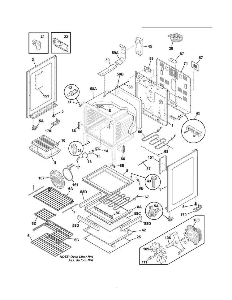 Body Diagram and Parts List for CGEF3034MWB  Frigidaire Range
