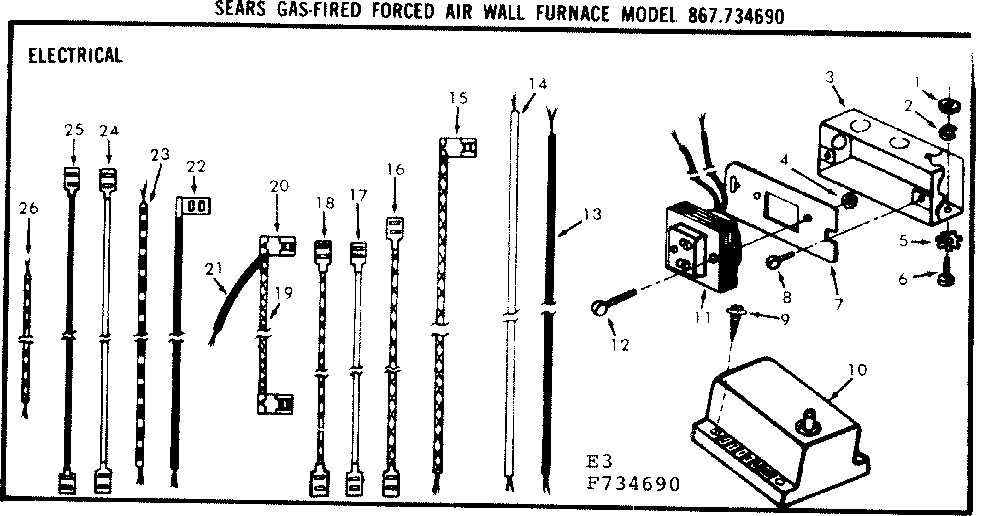 Electrical Diagram and Parts List for 867734690  Frigidaire Furnace