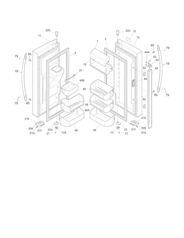 Fresh Food Door Diagram and Parts List for FGHB2735NF0  Frigidaire Refrigerator