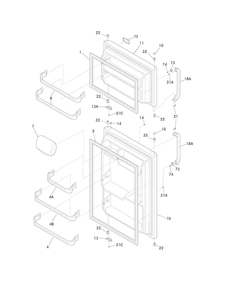 Doors Diagram and Parts List for FFTR1515LWA  Frigidaire Refrigerator