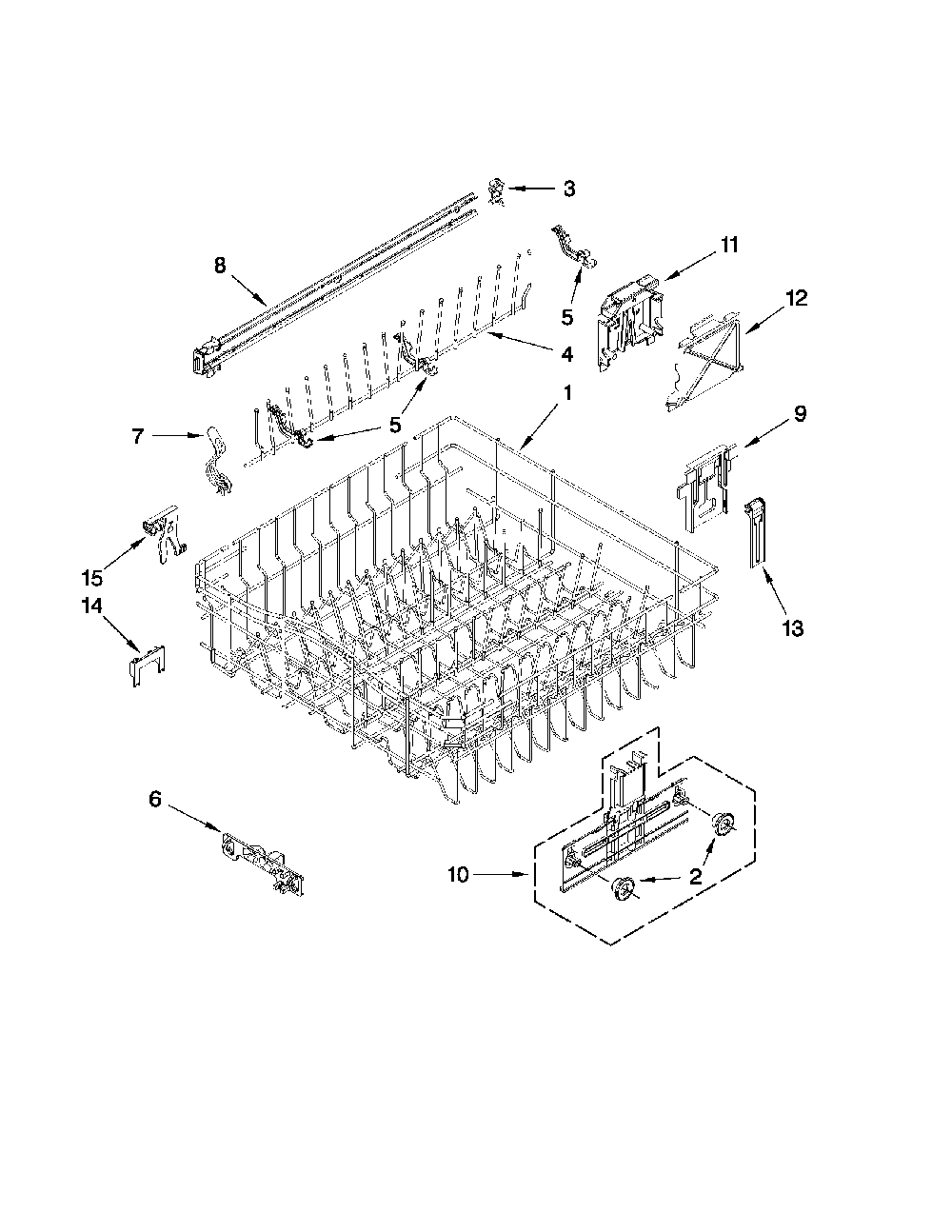 Upper Rack And Track Diagram and Parts List for 66513963K017  Kenmore Dishwasher