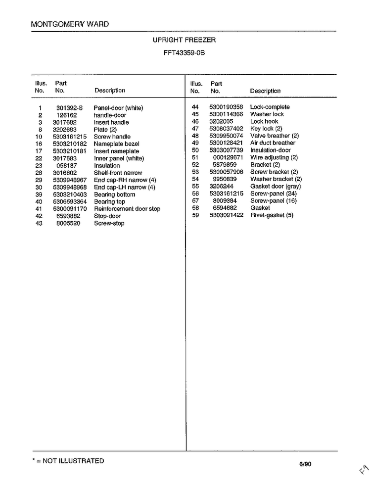 Upright Freezer Page 2 Diagram and Parts List for 43359B  Frigidaire Freezer