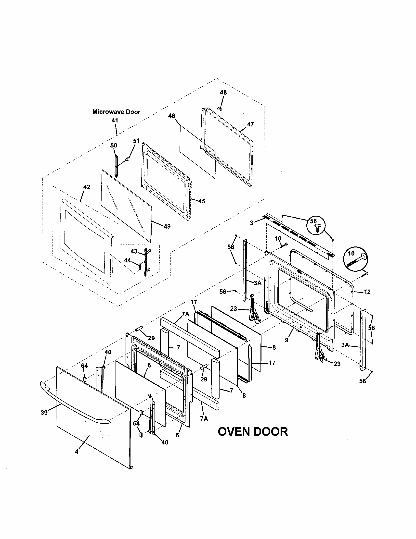Microwave And Oven Doors Diagram and Parts List for 79047842400  Kenmore Microwave