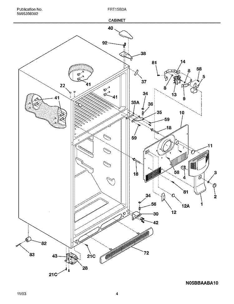 CABINET Diagram and Parts List for FRT15B3AQ4  Frigidaire Refrigerator