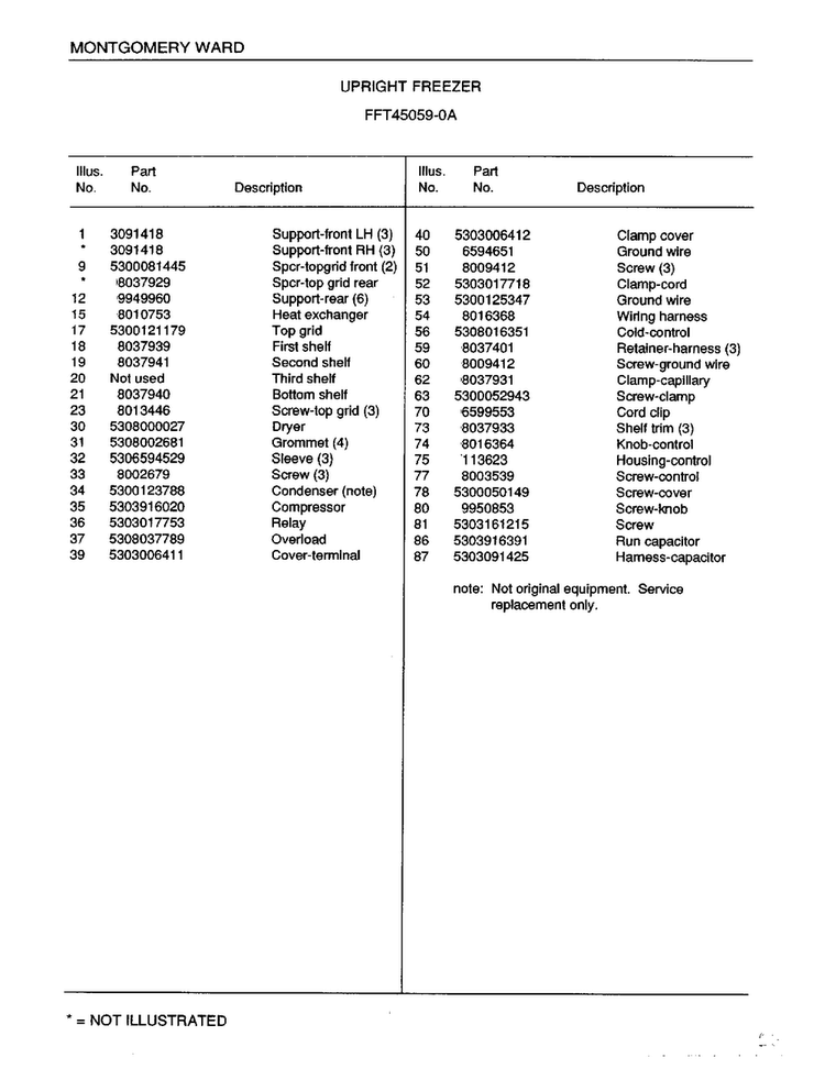 Upright Freezer Page 6 Diagram and Parts List for 45059A  Frigidaire Freezer