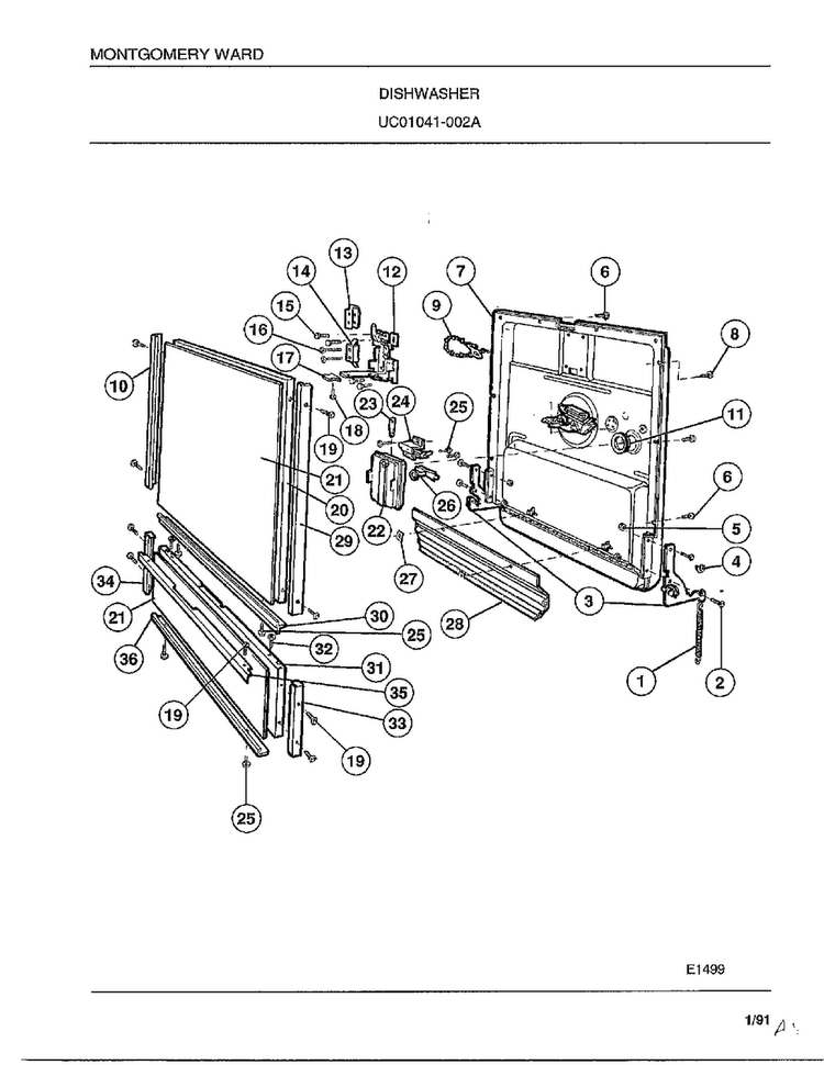 Dishwasher Page 3 Diagram and Parts List for 1041-002A  Frigidaire Dishwasher