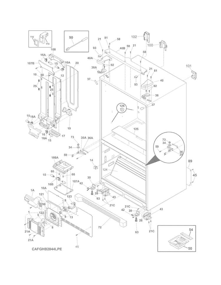 Cabinet Diagram and Parts List for FGHB2844LEH  Frigidaire Refrigerator