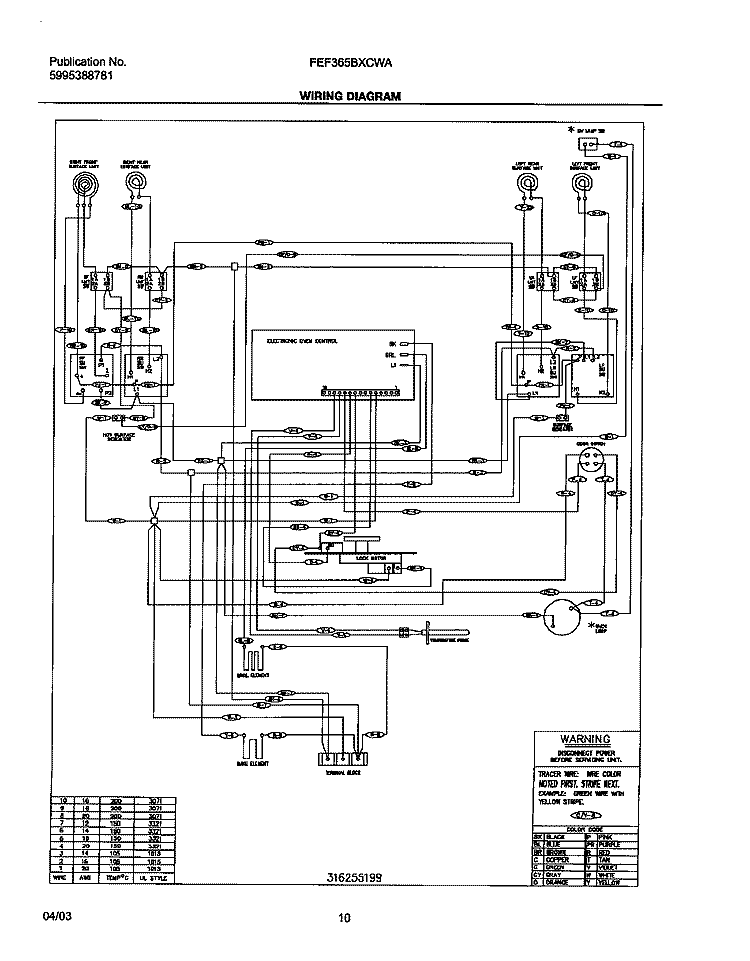 WIRING DIAGRAM Diagram and Parts List for FEF365BXCWA  Frigidaire Range