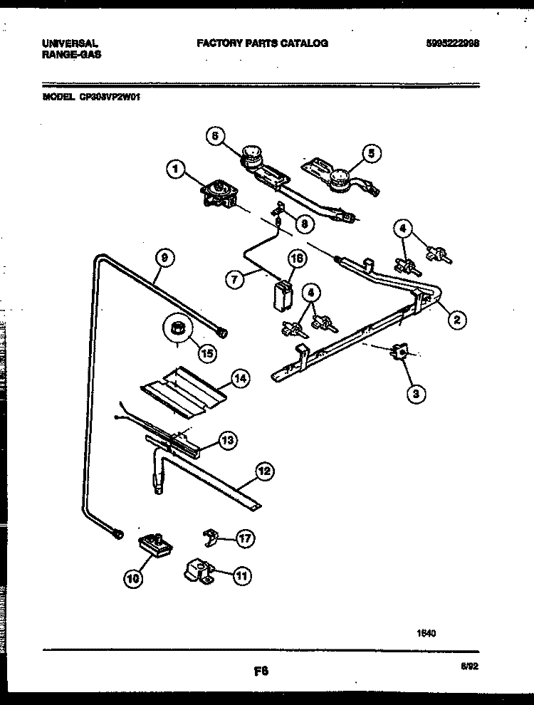 BURNER PARTS Diagram and Parts List for CP303VP2W01  Uni Range