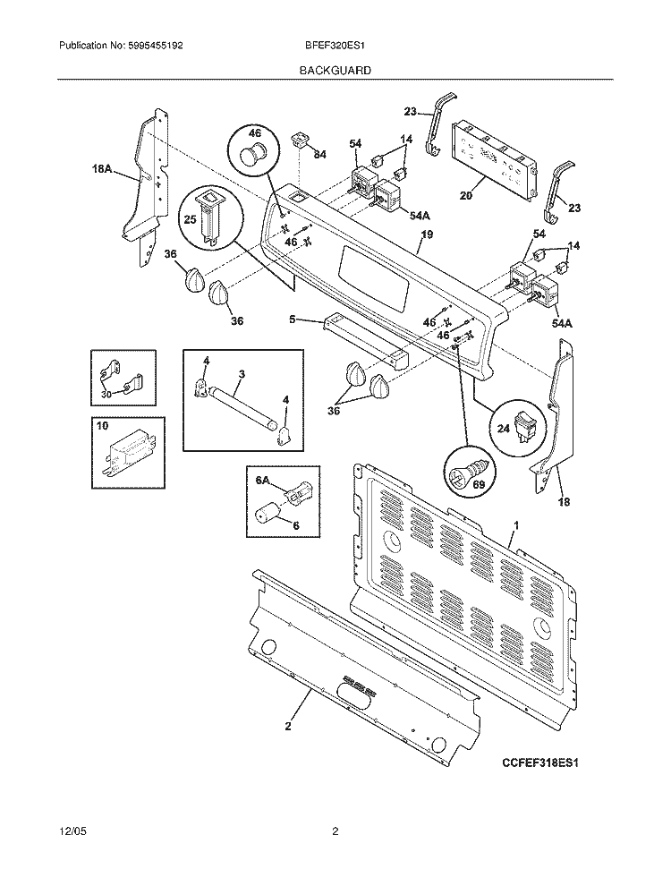 BACKGUARD Diagram and Parts List for BFEF320ES1  Frigidaire Range