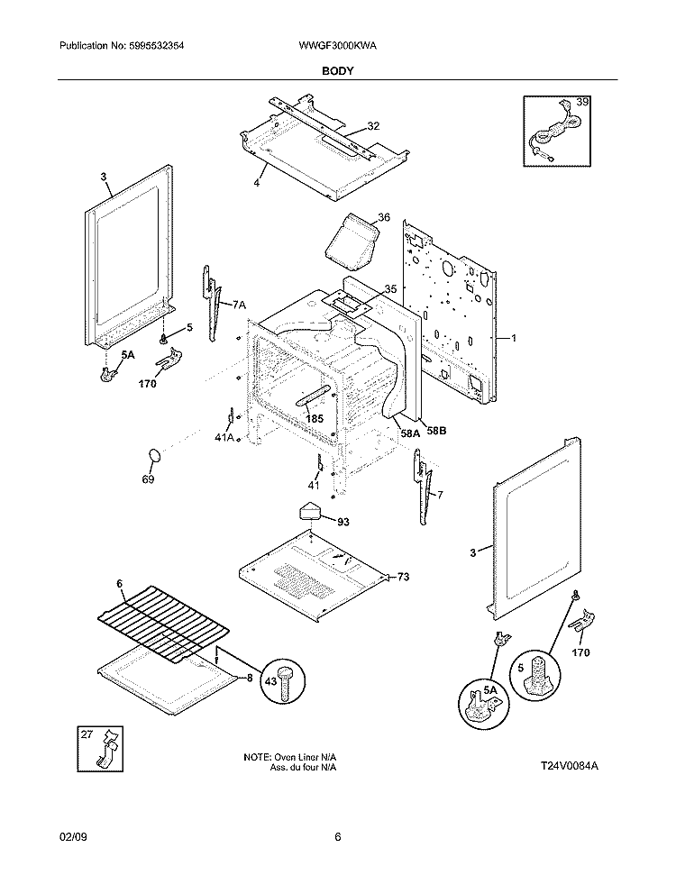 BODY Diagram and Parts List for WWGF3000KWA  Westinghouse Range