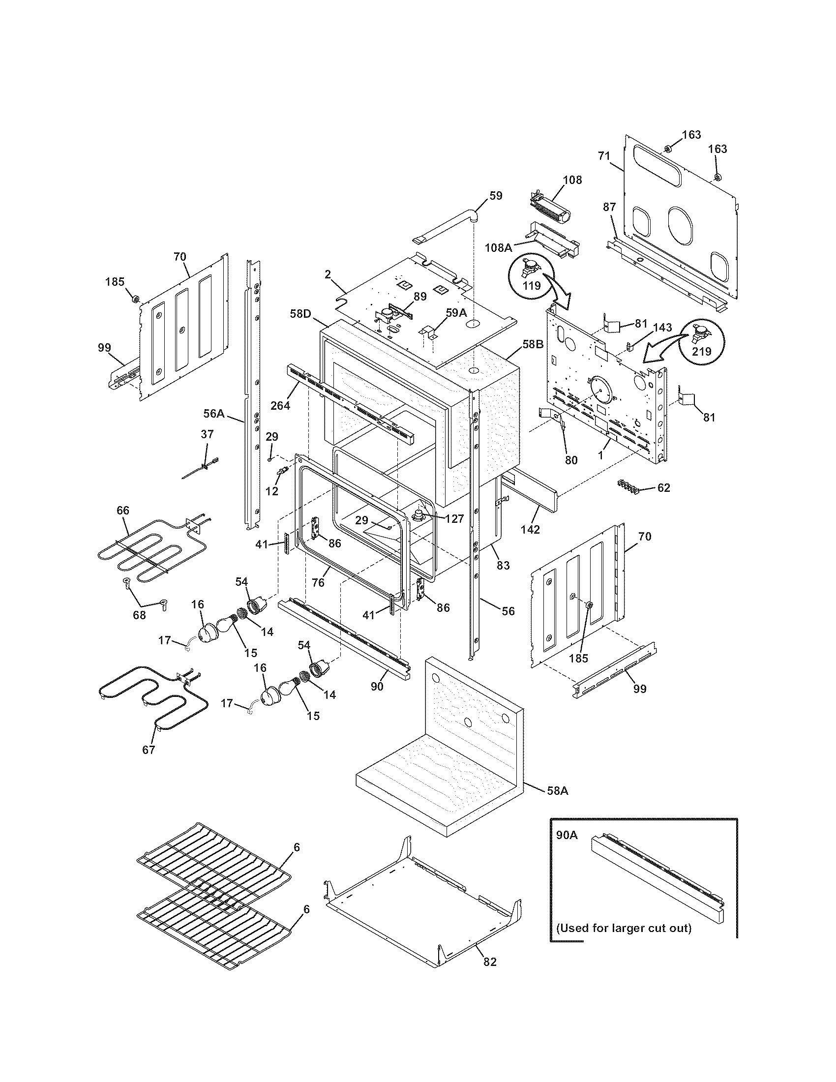 Lower Oven Diagram and Parts List for 79047772401  Kenmore Wall Oven