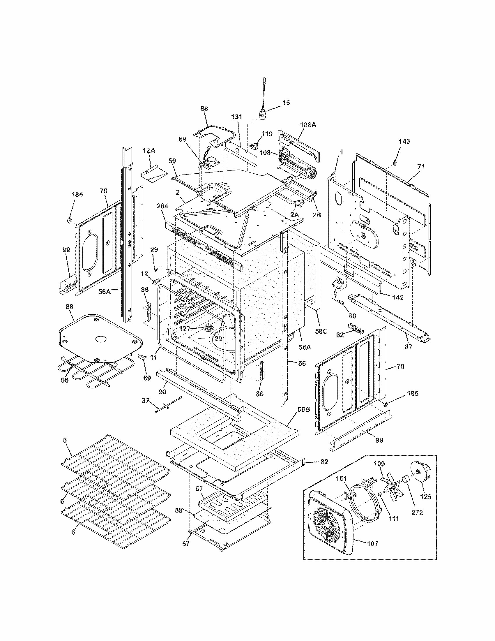 Lower Oven Diagram and Parts List for 79049523311  Kenmore Wall Oven