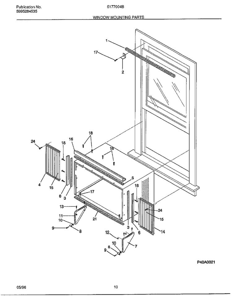 Window Mounting Parts Diagram and Parts List for 5177004B  Frigidaire Air Conditioner