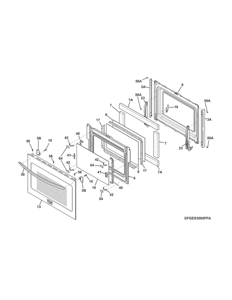 Door Diagram and Parts List for FGDS3065PFH  Frigidaire Range